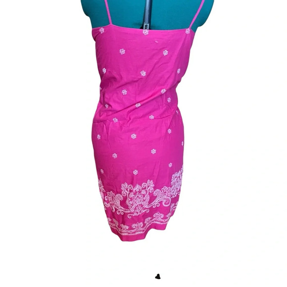 Ralph Lauren Vintage Pink And White Embroidered Midi Dress With Spaghetti Straps - Picture 2 of 4